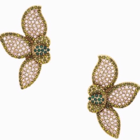 Stella & Dot | Pavé Rhinestone Peach + Green Petal Earrings Retired - Picture 7 of 7